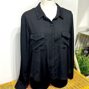 Long sleeve black studded top